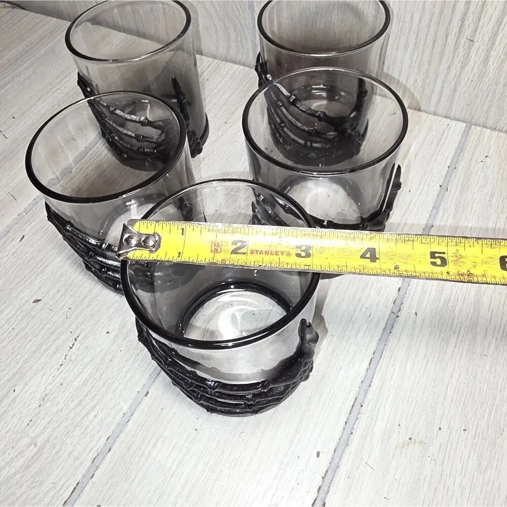 Skeleton Hand Gothic Whisky Glasses 5 Halloween Party Barware Witchy Cryptic